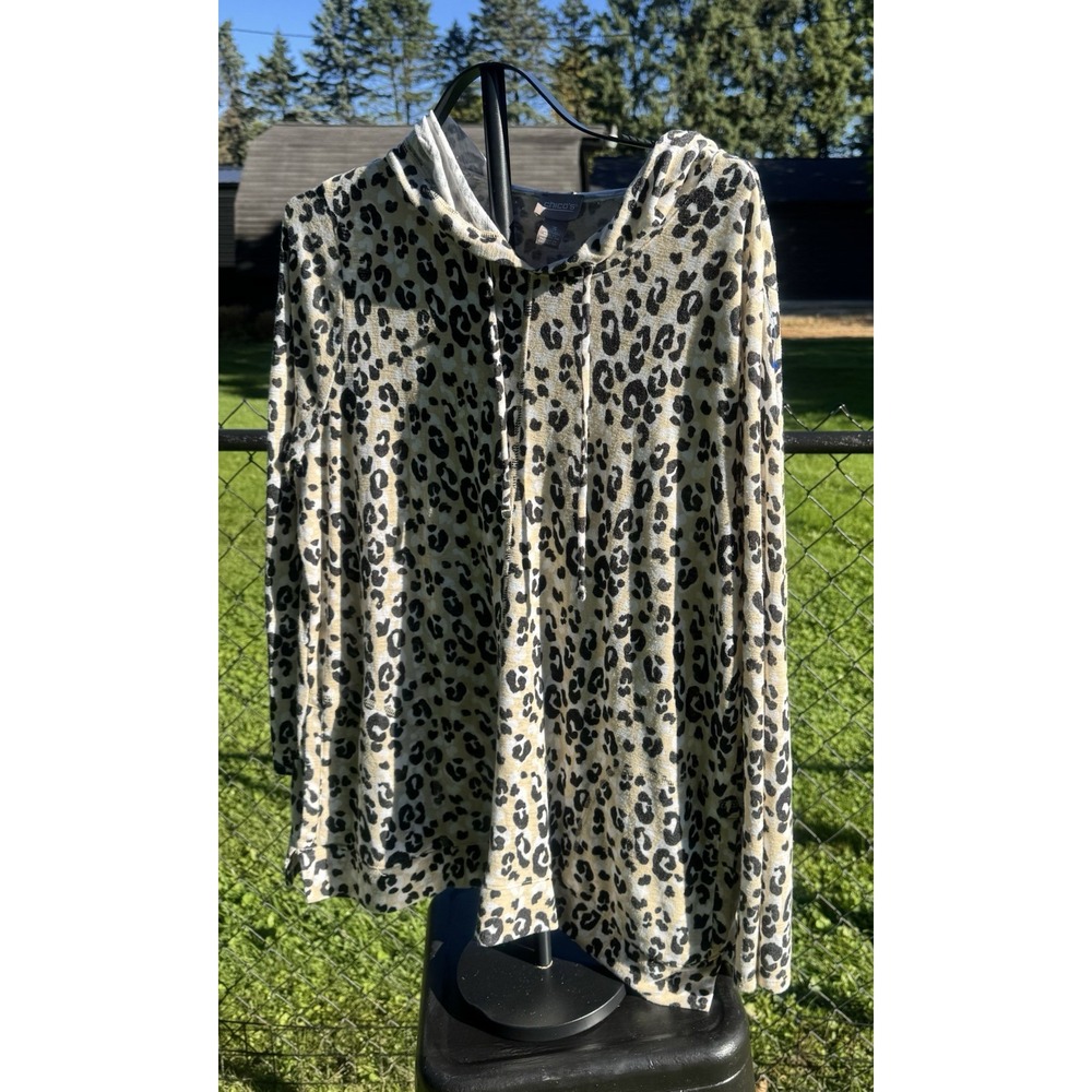 Chico's Size 3 Leopard Print Hooded Long Sleeve Animal Print